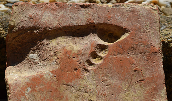 A young child's footprint in a clay tile