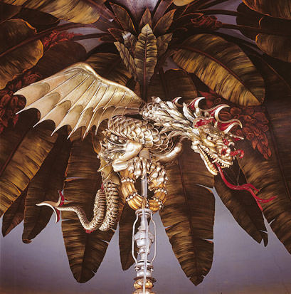 The dragon above the central chandelier of the Banqueting Room