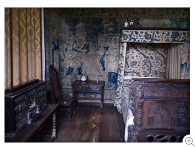 10/18 Detail of Chastleton's Fettiplace Room, heavy with original tapestries