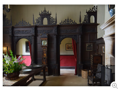 6/18 Detail of Chastleton's Great Hall, showing the original screen and great oak table