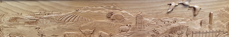 9/15 Detail of the carving of the reception desk in the community centre, An Cridhe, the Isle of Coll