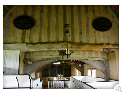 11/16 St. Thomas Becket, Fairfield, Kent - chancel, nave and roof timbers - with 18th century textboards